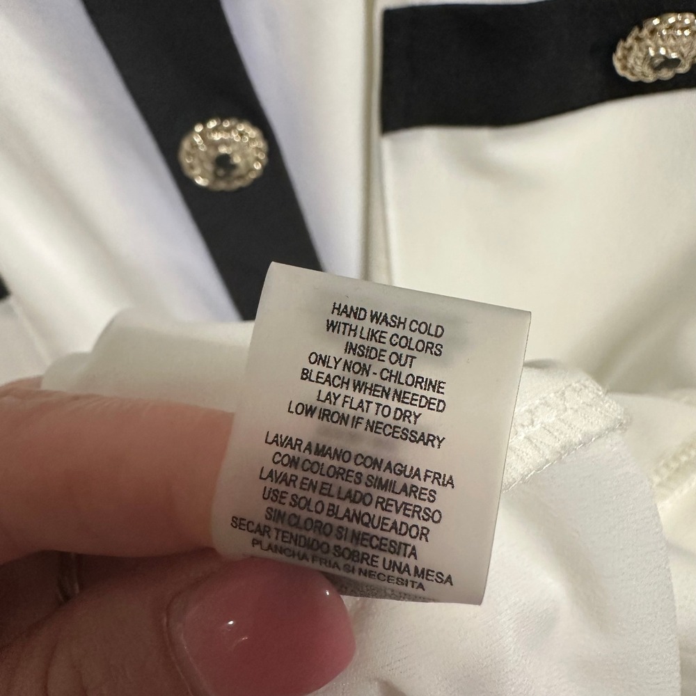 Karl Lagerfeld Paris Blouse Women's XL Black White‎ Button Embellished Old Money - Picture 9 of 11